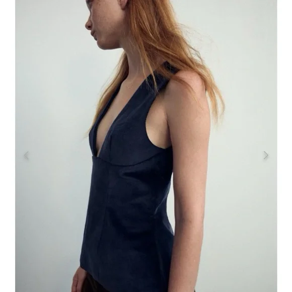 Zara Corduroy Top in Navy - M - Picture 3 of 6